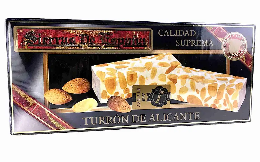 200g Turrón de Alicante, harter Nougat mit gerösteten Mandeln und Honig aus Spanien, höchste Qualitätsstuffe