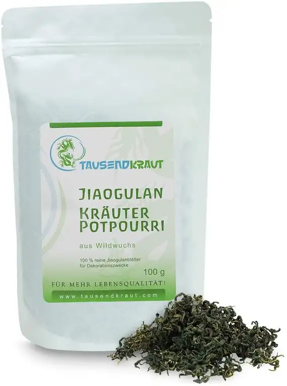 Tausendkraut Premium Jiaogulan - 100g - Frische Ernte - Unsterblichkeitskraut - Nachhaltiger Wildwuchs Anbau - Hohe Produktsicherheit - Beste Qualität - Seit 2006 selber Vertragsfarmer