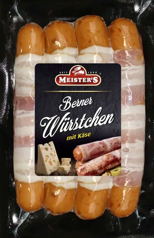 Berner Würstchen mit Käse & Bacon | Käsewurst geräuchert | Bratwurst fein | BBQ Griller zum Braten & Grillen 300g