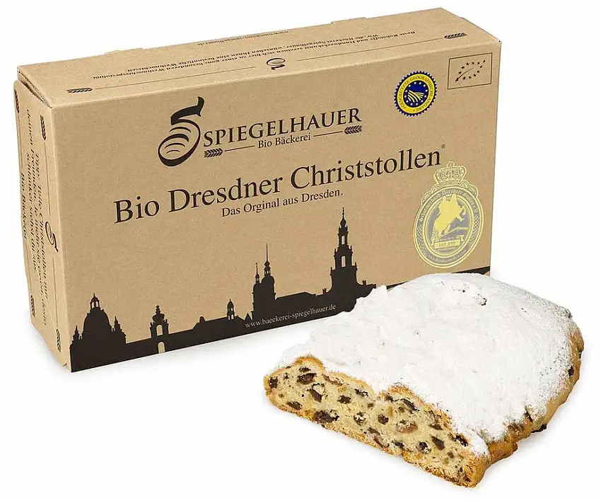 Bio Dresdner Christstollen 1 kg echter Dresdner Stollen im Präsentkarton
