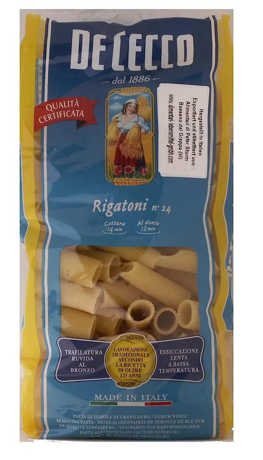 De Cecco Rigatoni no. 24 6 x 500g = 3000g Teigwaren aus Hartweizengrieß