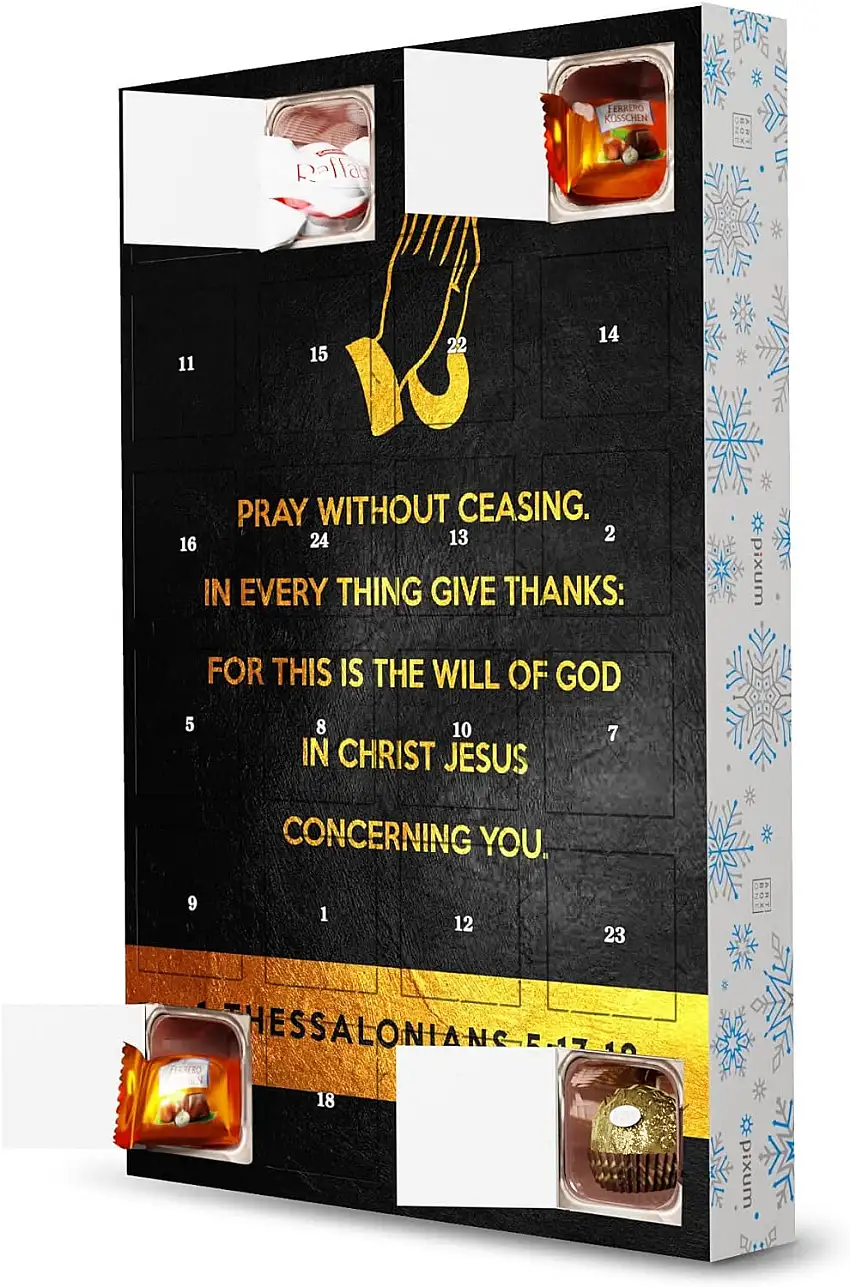 artboxONE Adventskalender mit Pralinen von Ferrero 1 Thessalonians 5:17-18 Adventskalender Typografie
