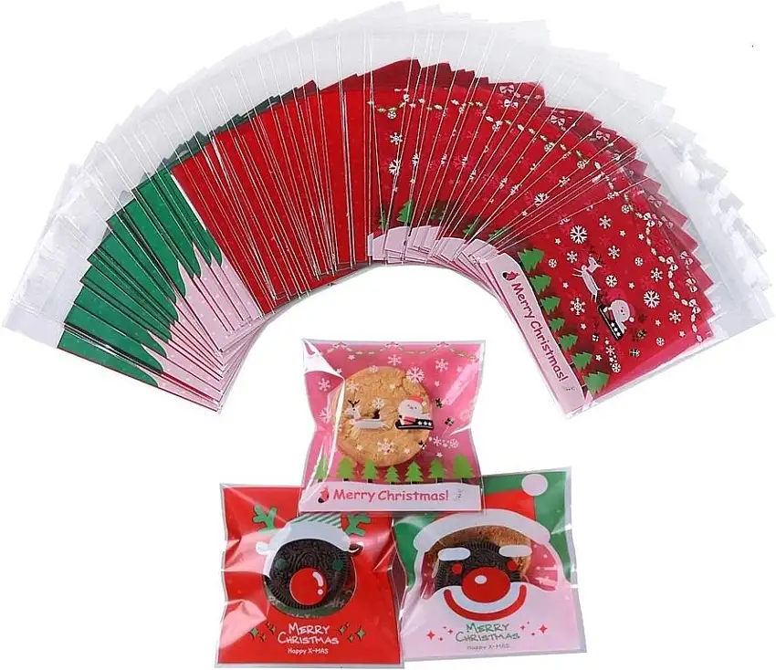 300 Stück Partytüten / Candy Bags Selbstklebende Cellophan Geschenk Taschen (Christmas red)