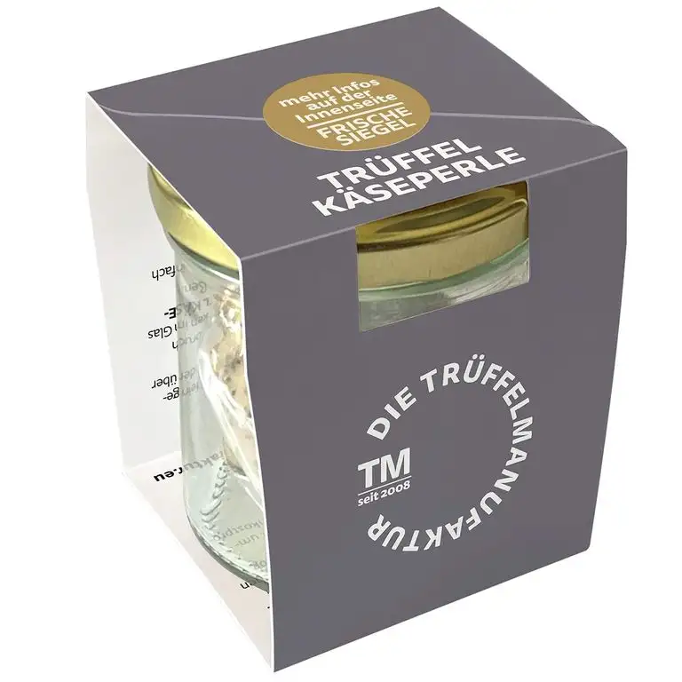 Die Trüffelmanufaktur - Feinkost Trüffel Perle, Reibekäse mit echtem schwarzem Trüffel, mild nussiger Hartkäse für Feinschmecker und Gourmets, Packung á 60 g