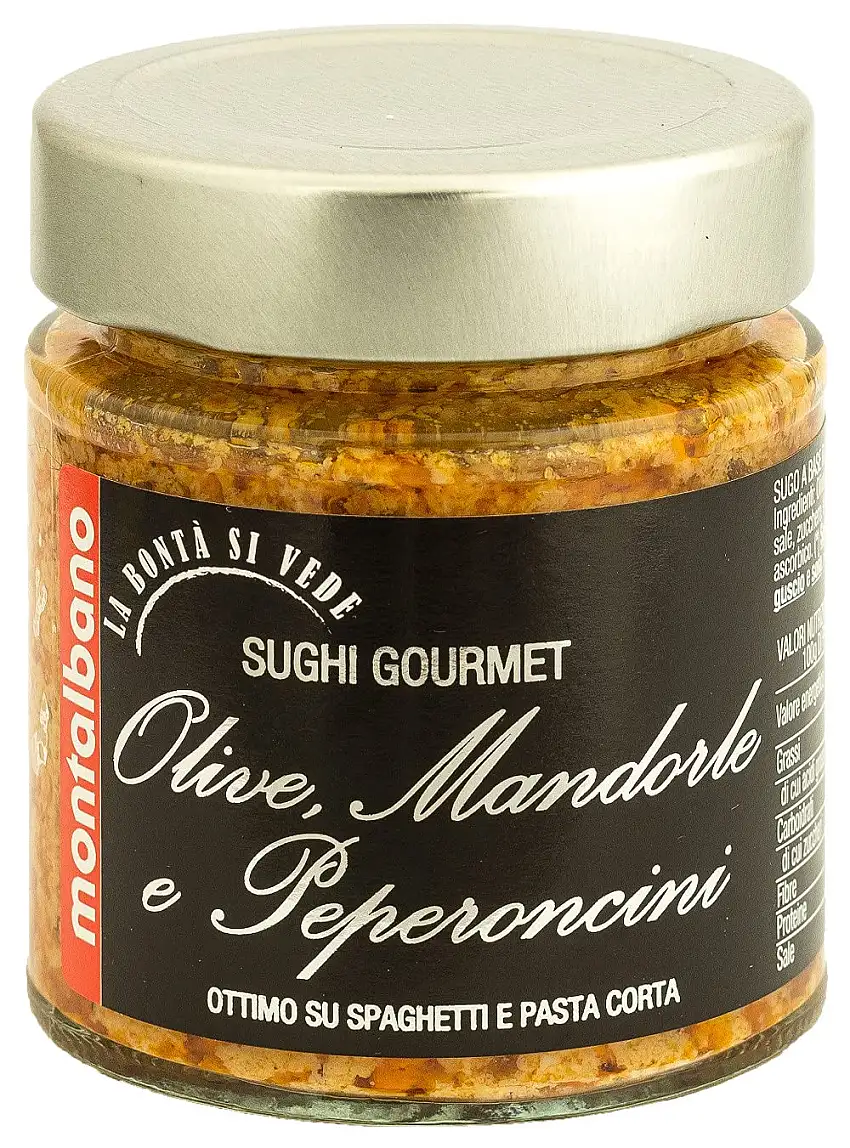Montalbano Sugo Gourmet - Olive, Mandorle e Peperoncini, 780 g
