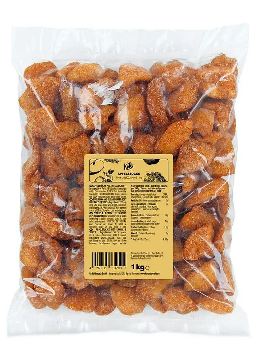 KoRo - Apfelstücke mit Zimt und Zucker 1 kg - Fruchtig-süßer Snack aus Äpfeln in Vorteilspackung