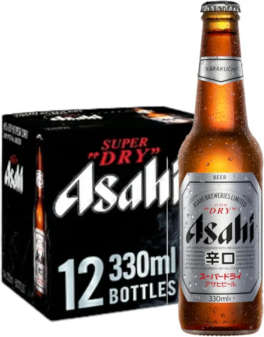 12 x Asahi Dry Beer 0,33l - die Nr. 1 Japan`s mit 5,2% Vol. - inkl. Original Haus der Biere Berlin Bierdeckel