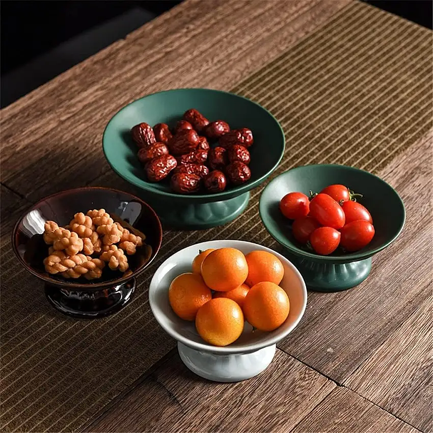 GJRFYJ Kreativer Zen-großer Teller, chinesischer hochfüßiger Teeteller, Brennofen, wird zu Obstteller, Snack-Süßigkeiten, Trockenobstteller, Keramiktablett (Color : C, Size : 16.5 * 6.2cm)