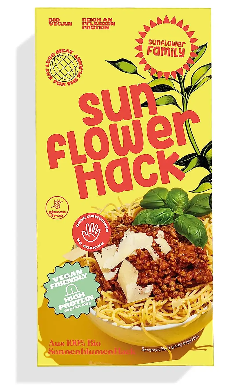 sunflowerFamily sunflowerHACK SonnenblumenHACK PUR (76g) Veganes Hack aus 100% Sonnenblumenkernen, Fleischalternative Fleischersatz Sojaalternative – Vegetarisch, Vegan, Glutenfrei, Proteinreich, Bio