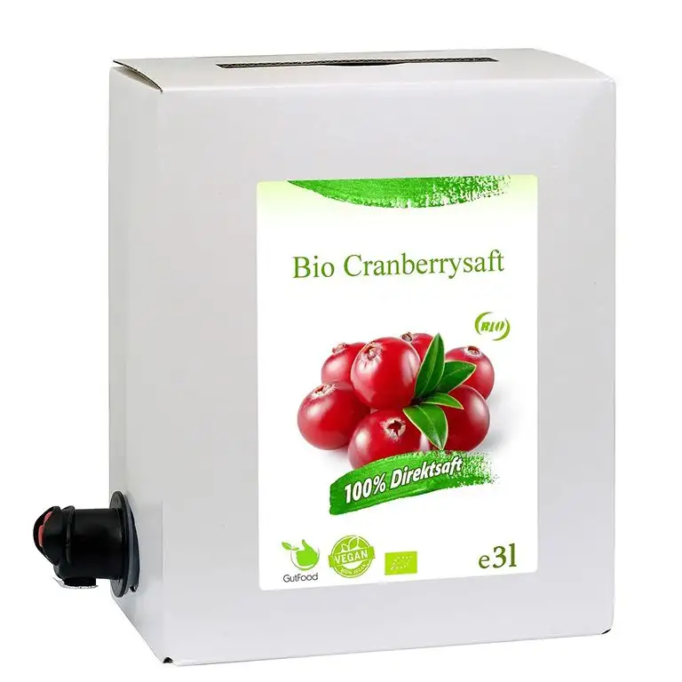 GutFood - 3 Liter Bio Cranberrysaft - Bio Cranberry Saft in praktischer Bag in Box Packung ( 1 x 3 l Saftbox ) - Muttersaft aus Bio Cranberries Erstpressung