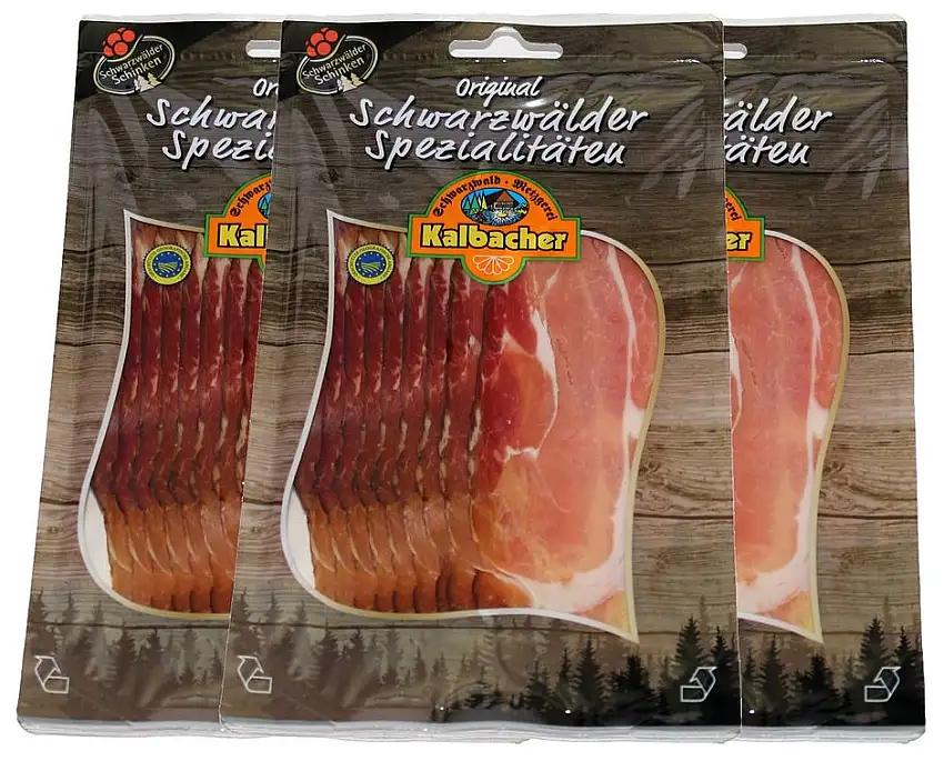 Schwarzwälder Schinken, 3x 100g Packung Feinschnitt - Deutsche Produktion - Traditionell geräuchert - Einzigartiger Geschmack