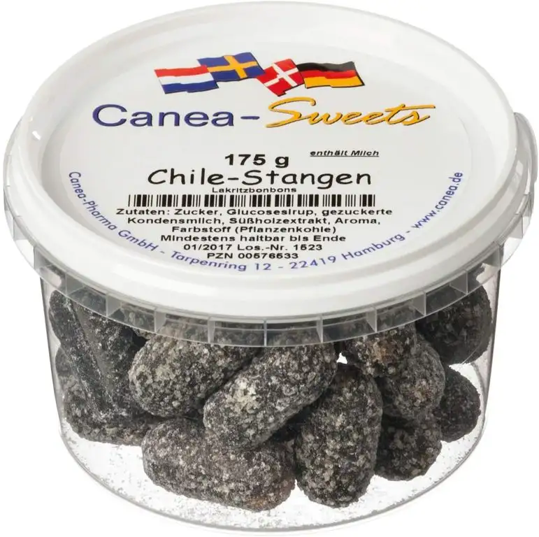 Canea-Sweets Gezuckerte Lakritzbonbons mit Anis-Geschmack, CHILE Stangen Dose, 1er Pack (1 x 175 g)