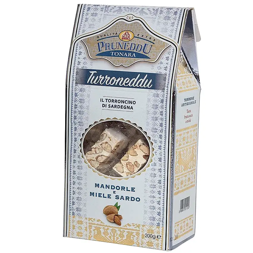 Torroncini mit Mandeln und sardischem Honig (hart) | 200 g Geschenkverpackung | Weißer Nougat aus Italien | Torrone | Pruneddu Torronificio Artigiano Tonara, Sardinien