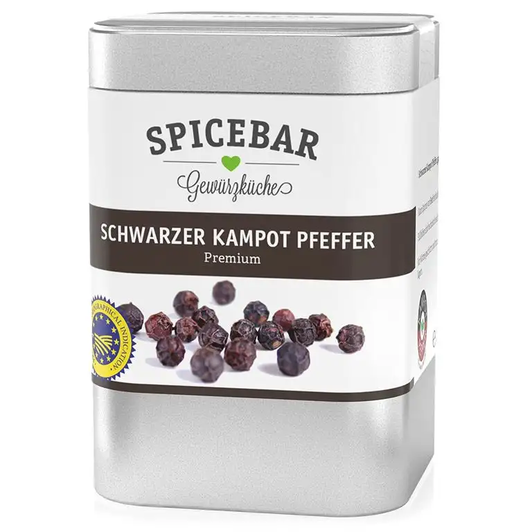 Spicebar Schwarzer Kampot Pfeffer, Premiumqualität aus Kambodscha, (1 x 60g)