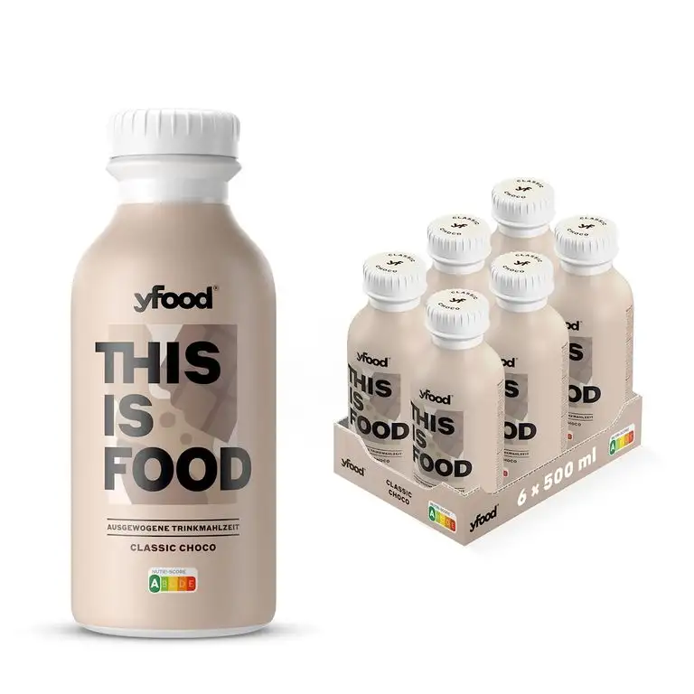 YFood Schokolade | Laktose- und glutenfreier Nahrungsersatz | 33g Protein, 26 Vitamine und Mineralstoffe | Leckere Astronautennahrung - 25% des Kalorienbedarfs | Trinkmahlzeit, 6 x 500 ml (1 kcal/ml)