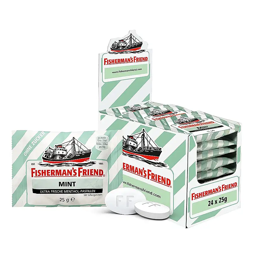 Fisherman's Friend Mint, 24er Vorratsbox, Pfefferminze und Menthol Geschmack, zuckerfrei, für frischen Atem, 24 x 25g | 25g (24er Pack)