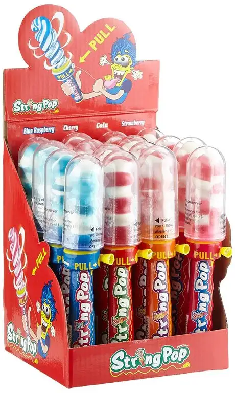 DOK Pull String POP, Lutscher in den Mund stecken und an der Schnur ziehen…für alle, die zu faul sind selbst zu lutschen. 16er Display, 16er Pack (16 x 23)