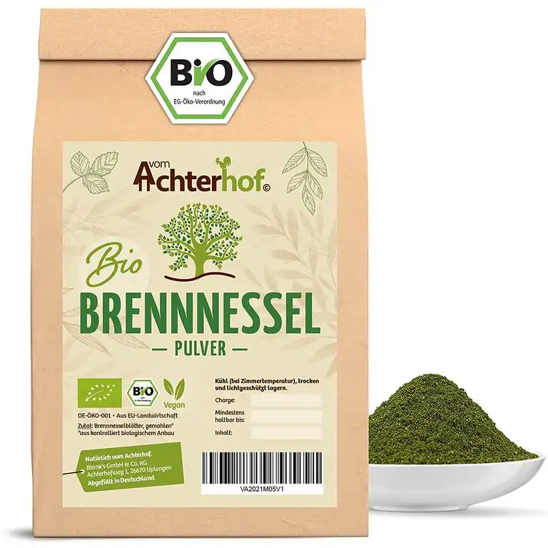 Bio Brennesselpulver (250g) | Rohkost | Brennesselblätter gemahlen | grünes Bio Smoothie Pulver | Brennesselblattpulver