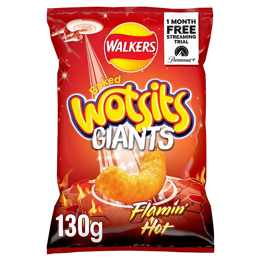 Walkers Wotsits Giants Flamin' Hot Sharing Snacks, 130 g