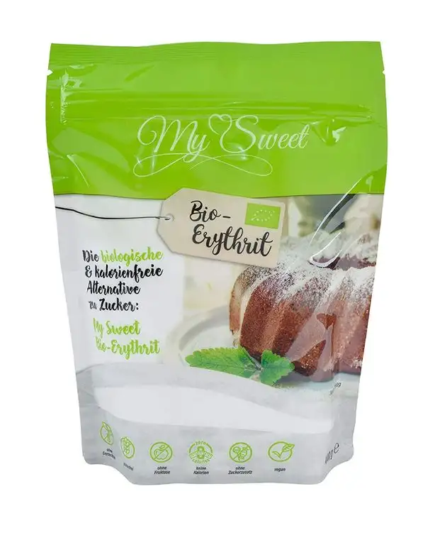 mySweet Bio-Erythrit, Kalorienfreie Zuckeralternative in zertifizierter Bio Qualität aus nachhaltiger Produktion ohne Zusätze in wiederverschließbaren frische Beutel 440g 2er Pack (880 g)