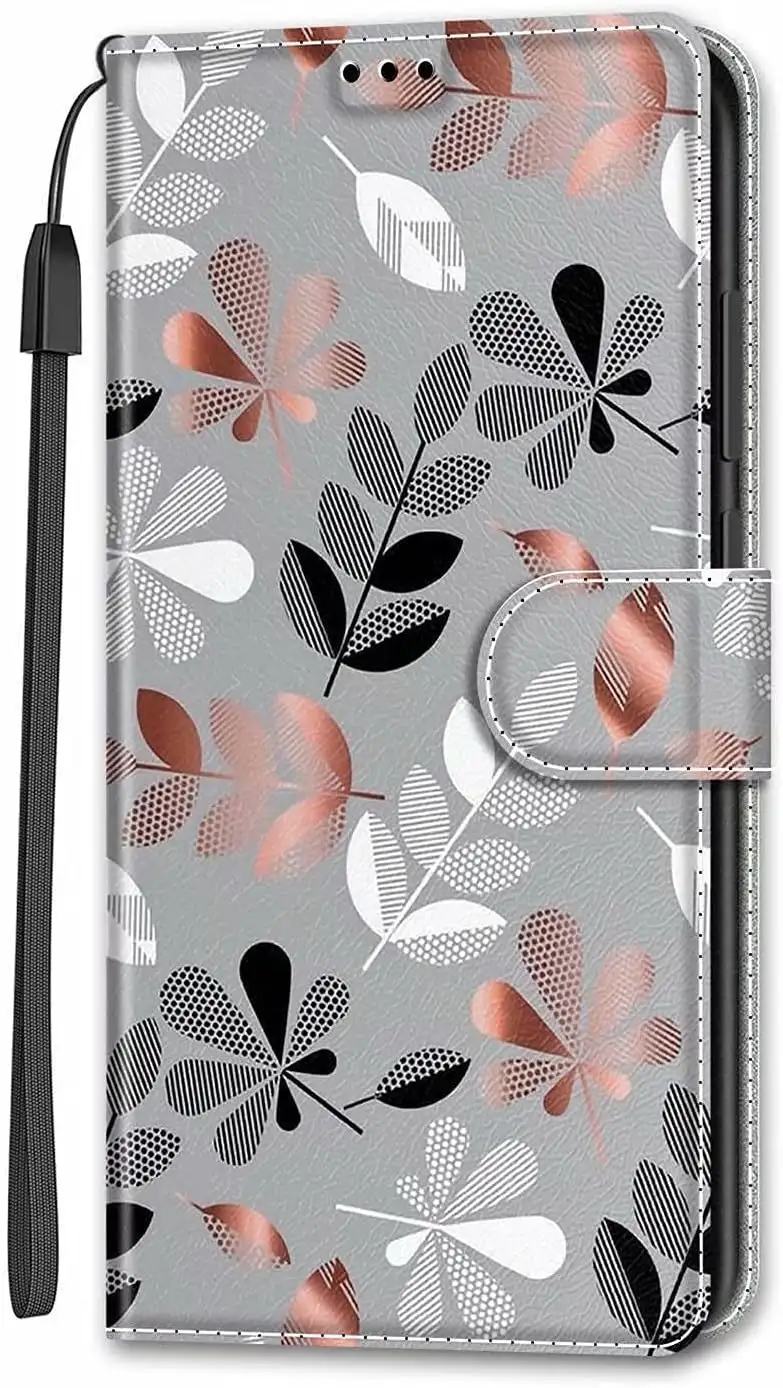 Miagon Brieftasche Cover für Samsung Galaxy S21 FE,Kreativ Malerei Magnetische Folio Hülle PU Leder Schutzhülle Tasche Case Ständer mit Kartenfächer,Blätter