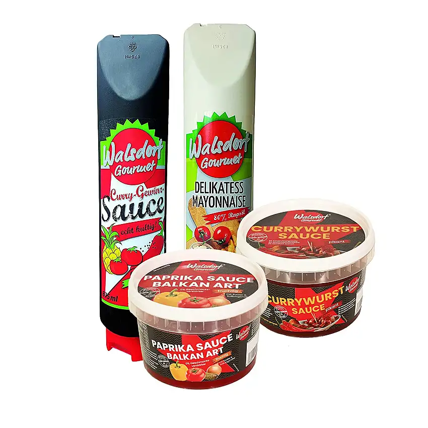 Walsdorf Gourmet Set – Delikatess-Mayonnaise – Curry-Gewürz-Sauce - Currywurst Sauce - Zigeunersauce - 4er Set