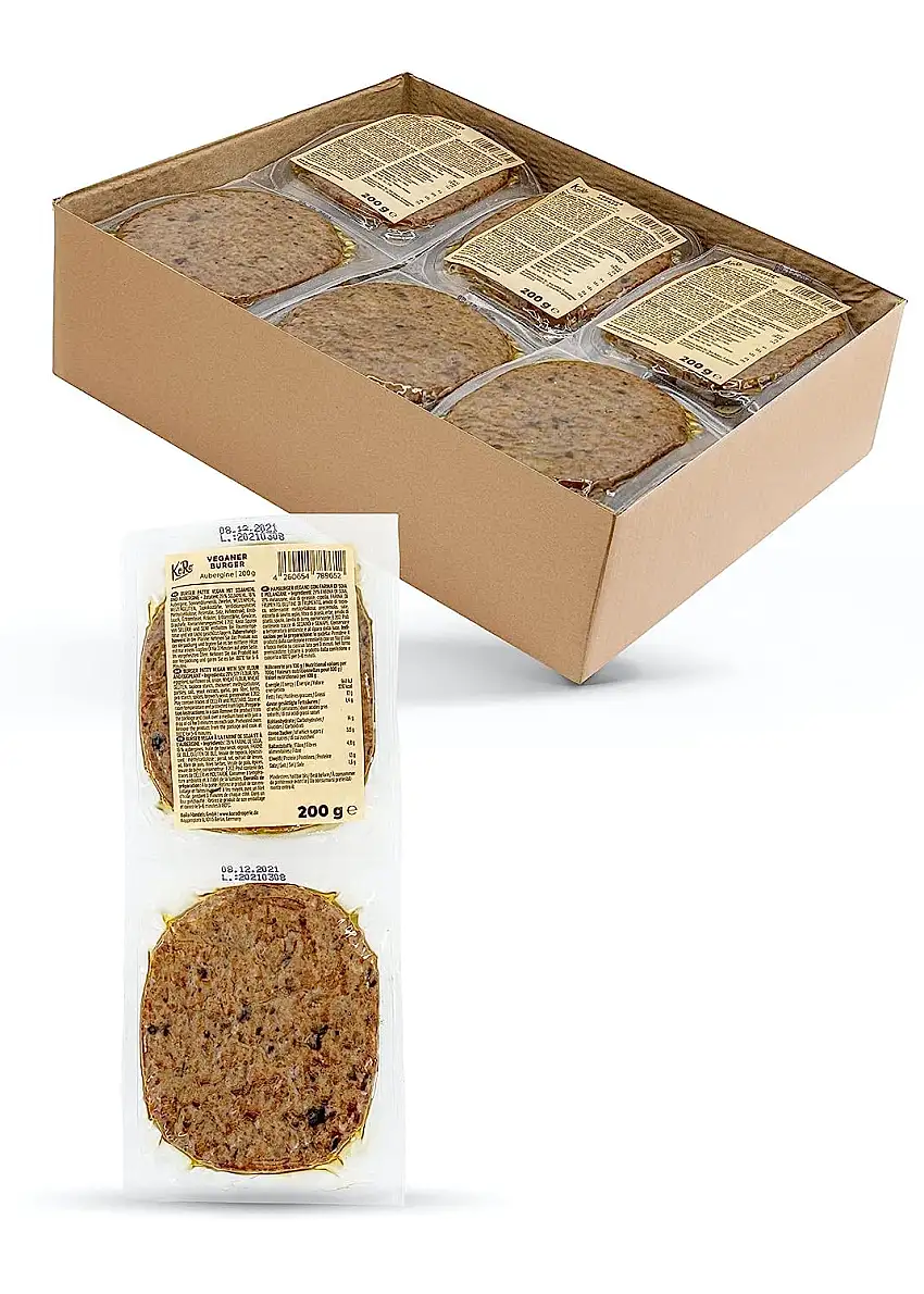 KoRo - Veganer Burger Patty Aubergine 12 x 200 g - Vegan - Gemüse Patty - Geeignet für den Grill