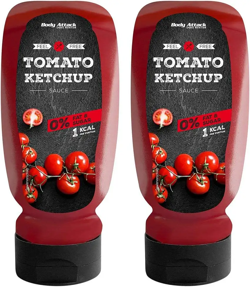 Body Attack Grill Sauce Ketchup 2x 320ml / 2x 32 Portionen, vegane kalorienarme Sauce, wenig Fett & Zucker, laktosefrei, ideal zum Grillen, perfekt für jede Diätphase, Made in Germany