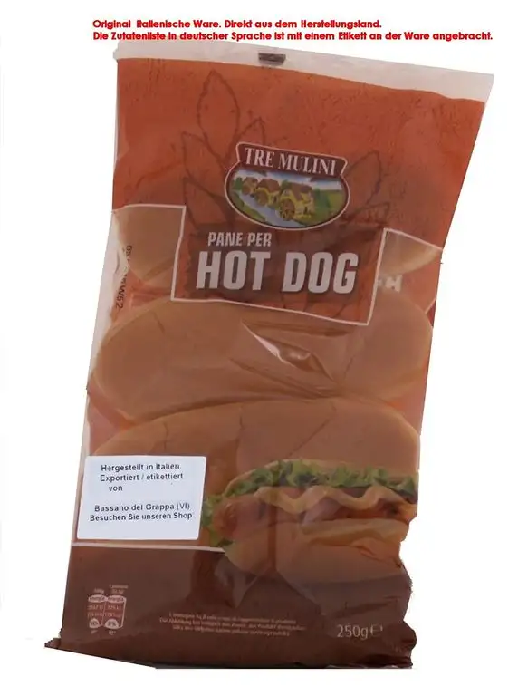 Tre Mulini Pane per HOT DOG 4 x 250g 1000g Weizensoftbrötchen für Hot DogHefefeingebäck