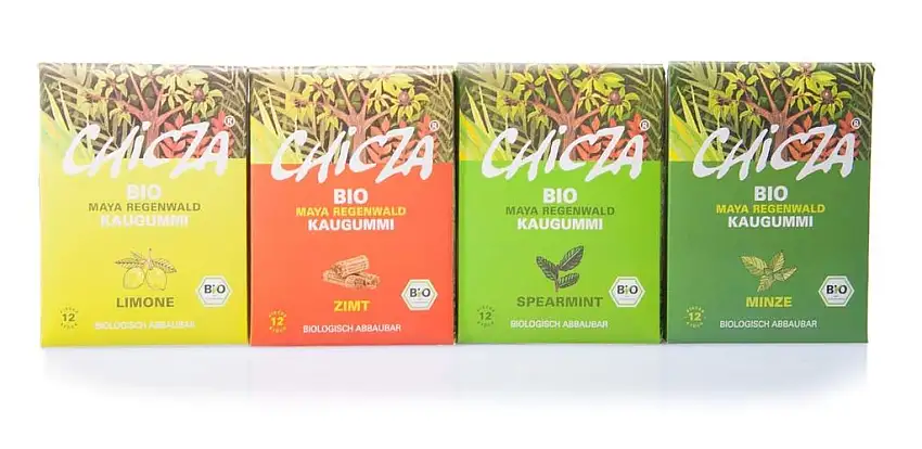 ChicZa Bio-Kaugummi Set 4 Sorten - Minze, Spearmint, Zimt, Limone (bio, vegan)