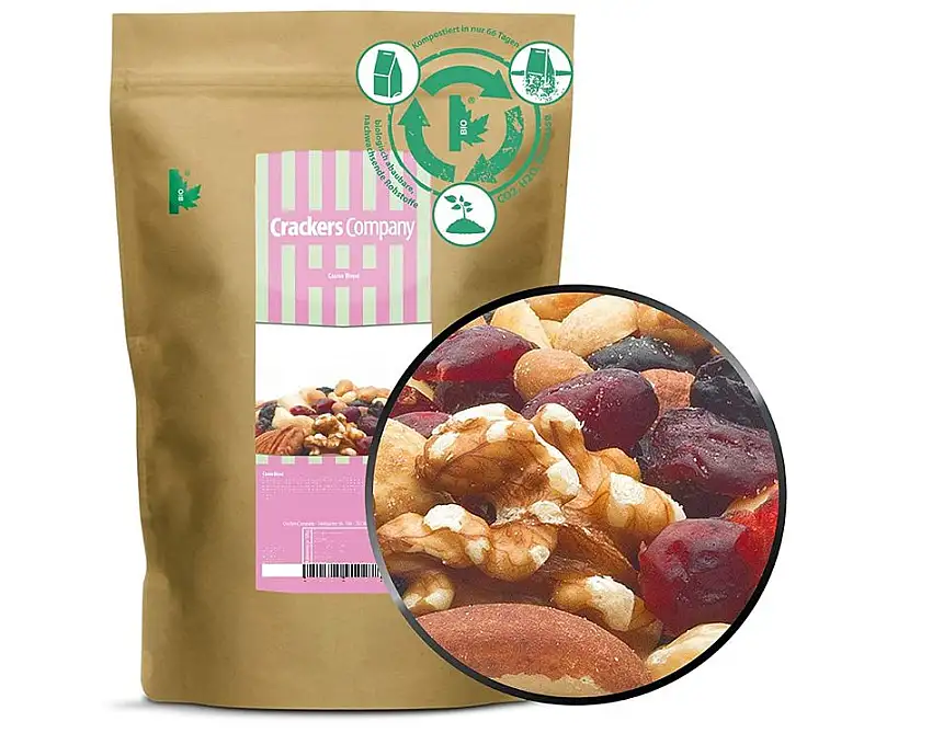 1 x 600g Nussmischung mit Mandel Pecan Paranuss Walnuss Erdnuss Haselnuss Cranberry Blaubeere vegetarisch Premium