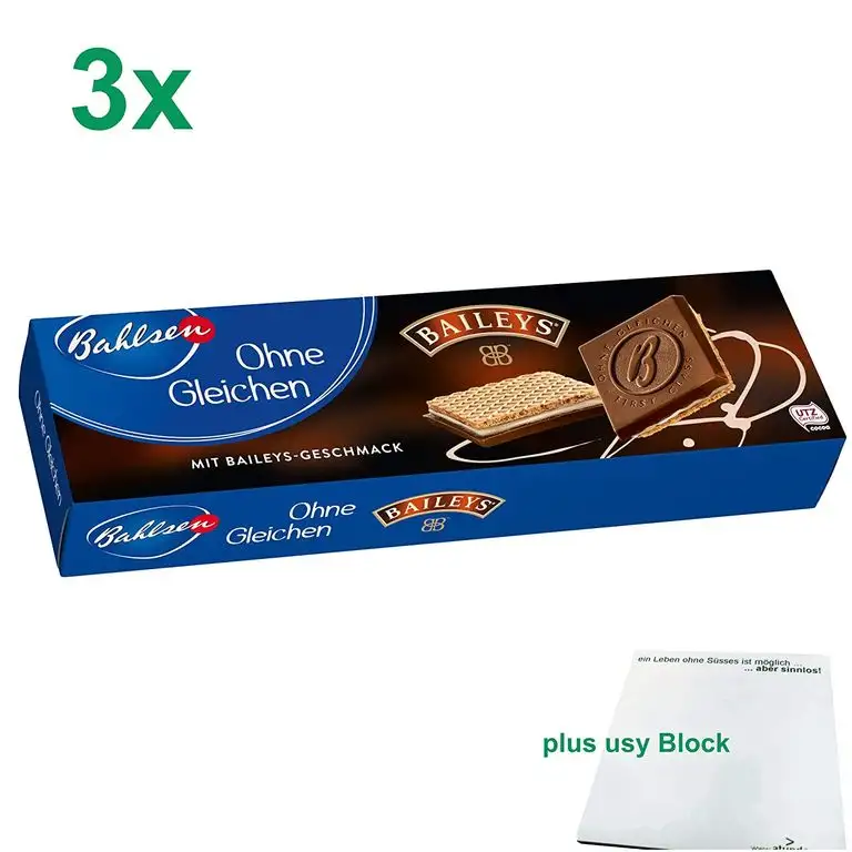 Bahlsen Ohne Gleichen Baileys Officepack (3x125g Waffelkekse mit Baileys-Geschmack) + usy Block