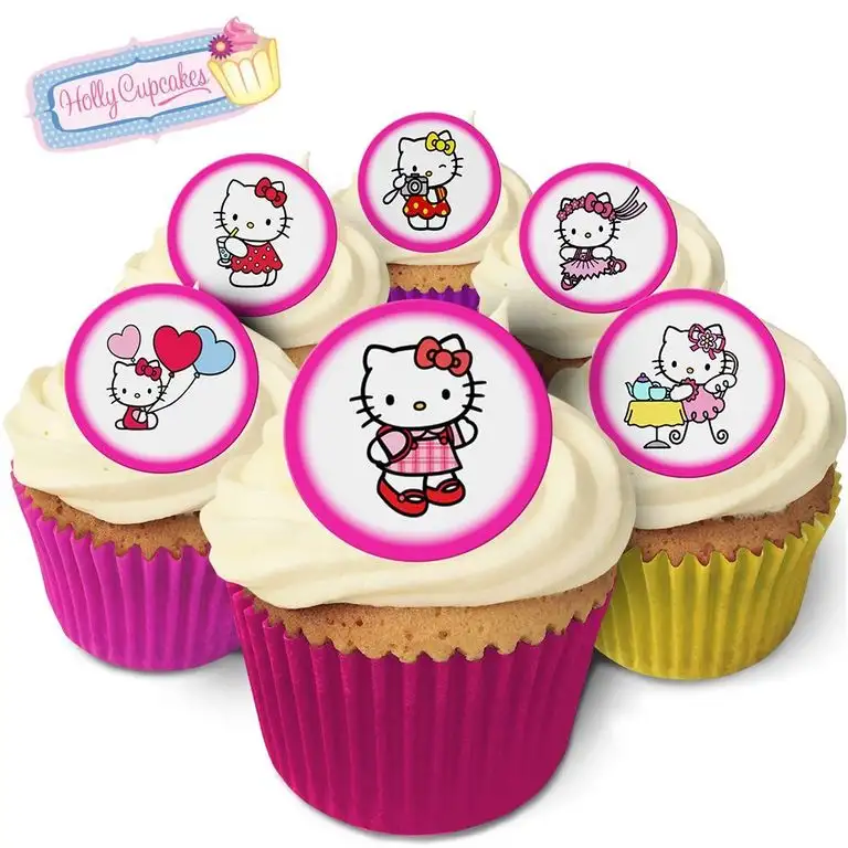 24 Essbare Kuchendekorationen: 12 Designs inspiriert von “Hello Kitty” / 24 "Hello Kitty" Decorations