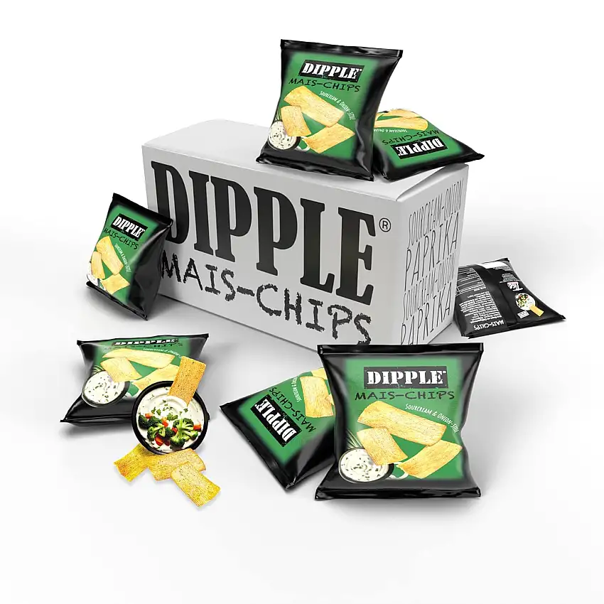 Dipple Mais-Chips Sour Cream & Onion Style - Knusprig & würzig (36x20g)