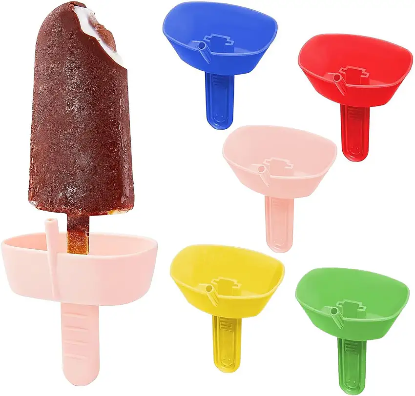 Wekuw Eis am Stiel Halter, 5 Stücke Tropffreier Eis am Stiel-Halter Wiederverwendbar BPA-Frei Eishalterung Kinder Eisstielhalter mit Strohhalm, für Erwachsene, Kinder und Kleinkinder (5 Farben)