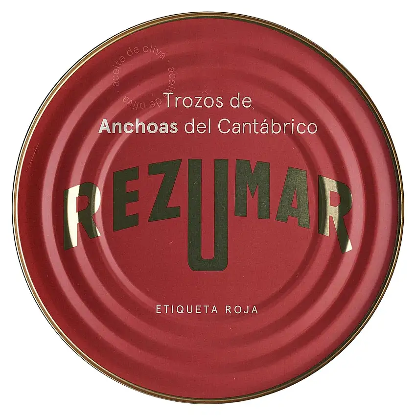 Rezumar - Anchoas Etiqueta Roja - Kantabrische Sardellenfilets in Stücken in Olivenöl - 520 g