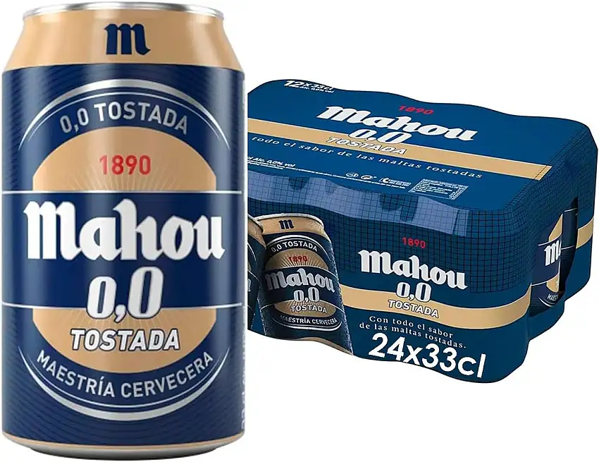 Bier Mahou 0,0 Geröstetes 24x33cl (Pack 24 Dosen)