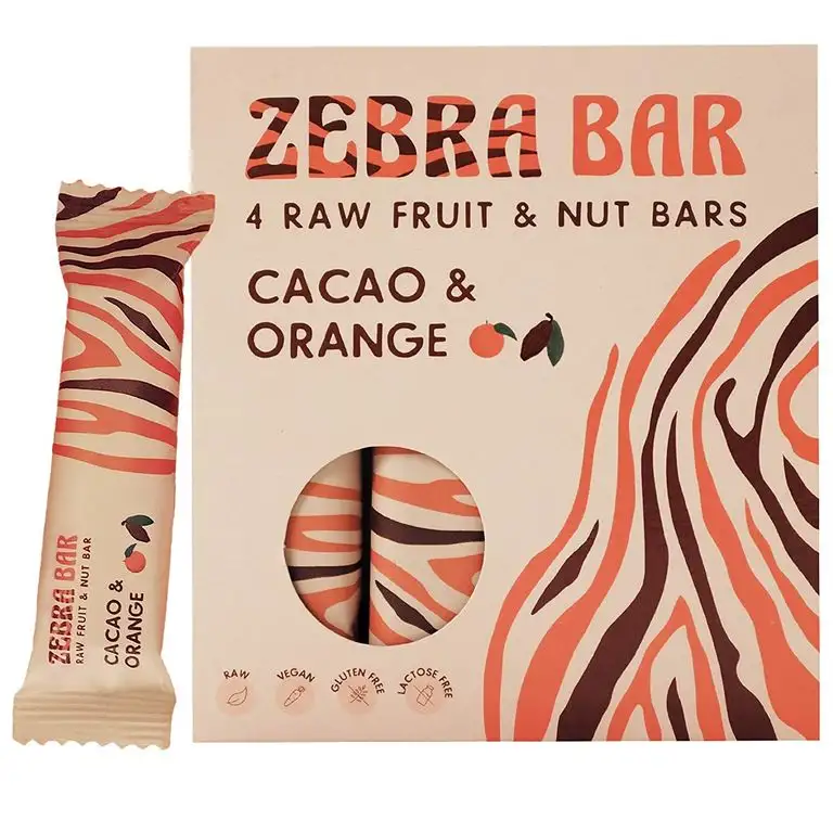 Zebra Bar Cacao & Orange Frucht-Nuss-Riegel | ohne künstlichen Zucker | roh | vegan | gluten- und laktosefrei | Sporternährung | gesunde Ernährung | Superfood | Value Pack 4 x 35 Gramm