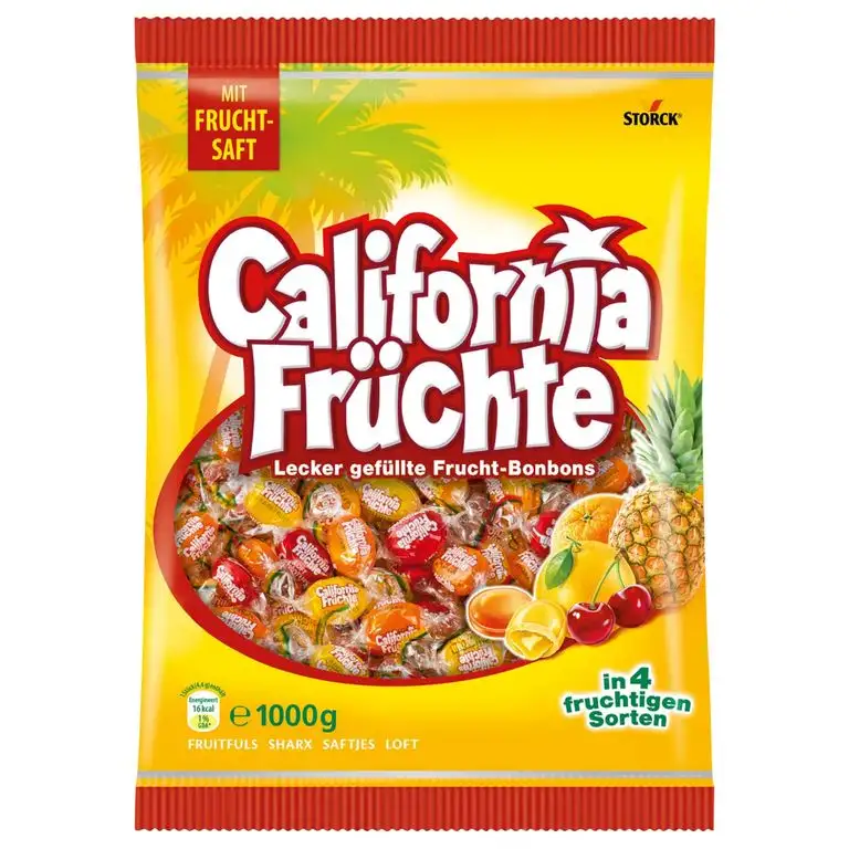 California Früchte (1 x 1kg) / Fruchtige Lutschbonbons mit Fruchtsaftfüllung