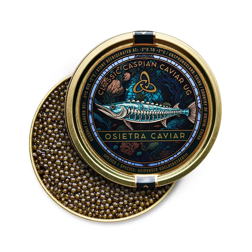 Classic Caspian Caviar Osietra, Ein Luxus Lebensmittel für Feinschmecker, Perfektion im Geschmack mit einzigartigem Korn (30, Gramm)