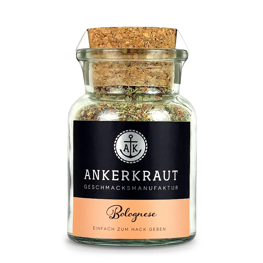 Ankerkraut Bolognese Gewürz, für italienische Spaghetti Bolognese und Lasagne, 100g im Korkenglas