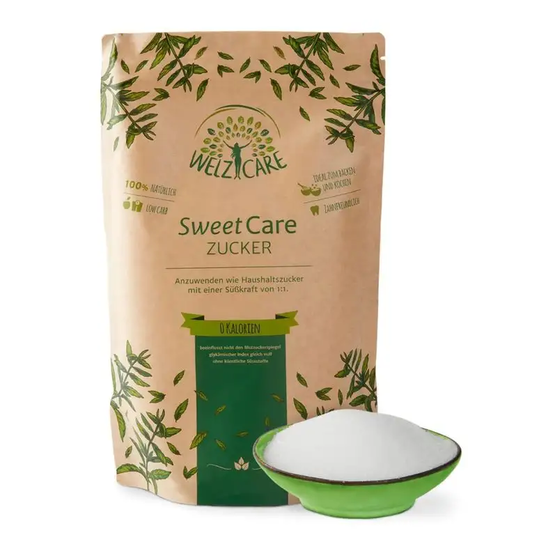 SweetCare PREMIUM Kristallzucker – 1kg - Zuckerersatz – 100% Vegan – keine Kalorien – Low Carb – mit Erythritol und Stevia – Made in Germany