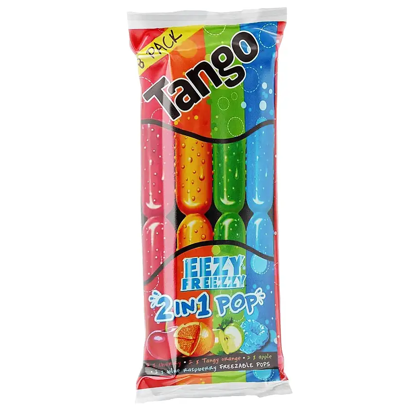 Tango Ice Lollies 2-in-1 Eisstöcke mit Fruchtgeschmack, gefrierbare Pops, Apfel, blaue Himbeere, würzige Orange und Kirscharomen, 8 x 75 g