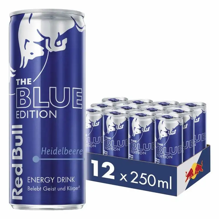 Red Bull Energy Drink Blue Edition mit Heidelbeer Geschmack, Dosen 12er Pack, EINWEG (12 x 250ml)