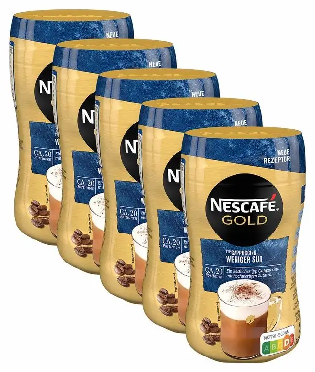 NESCAFÉ Gold Typ Cappuccino Weniger Süß, Getränkepulver aus löslichem Bohnenkaffee, koffeinhaltig, 5er Pack (5 x 250g)