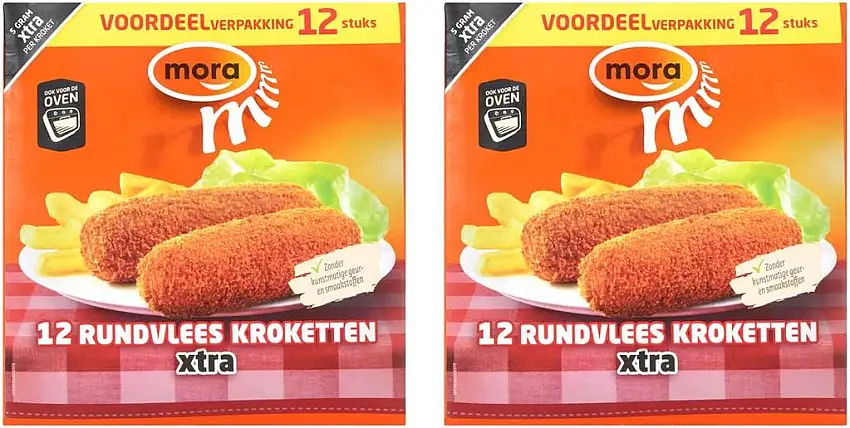 2 x Mora Rindfleichkroketten 12 STK. à 70g I Rundvlees Kroketten aus Holland I Geeignet für sowohl Friteuse als Heißluftfriteuse (Backofen) I Versand per TK Express