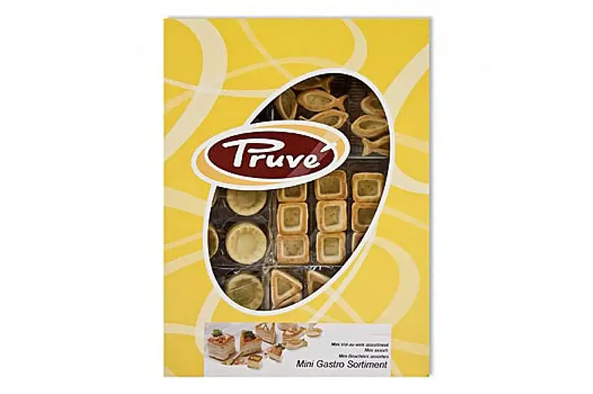 Mini-Blätterteig-Gastro Mix: 20 Fische, 24 Carrés, 32 Dreiecke, 72 Tartelettes, 596g, 148 St