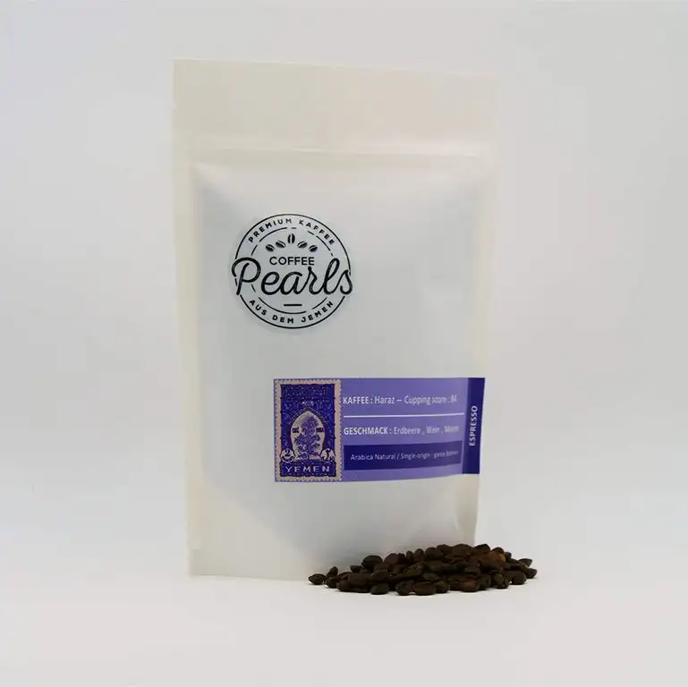 Coffee Pearls │Haraz Kaffee 100% Arabica - Hochwertiger Spezialitäten-Kaffee aus dem Jemen │ ganze geröstete Bohnen │ Espresso (Dunkel, 150 g)