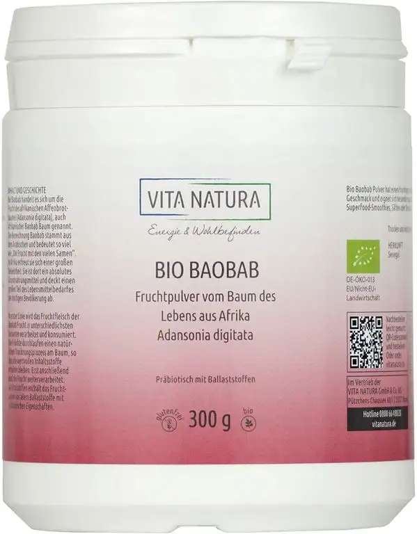 Vita Natura Baobab Fruchtpulver, Rohkostqualität, Bio, 1er Pack (1 x 300 g)