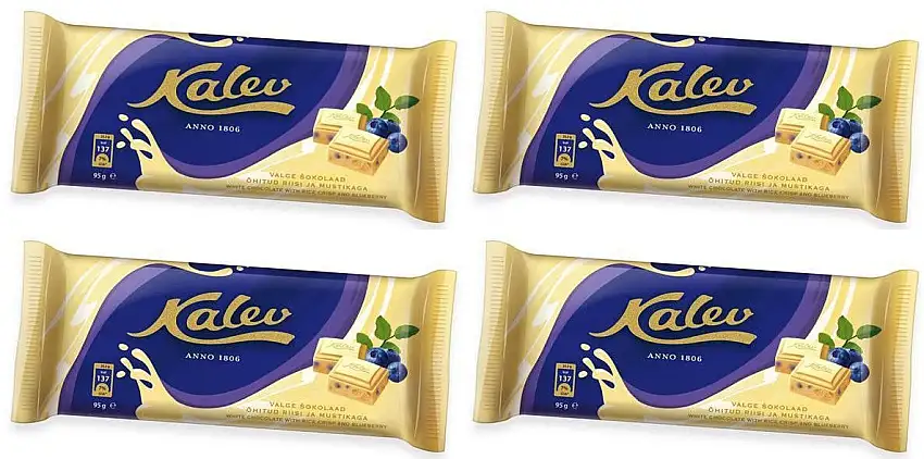 Kalev - Weisse Schokolade mit Reis und Blaubeeren - 95gr - 4er Packung